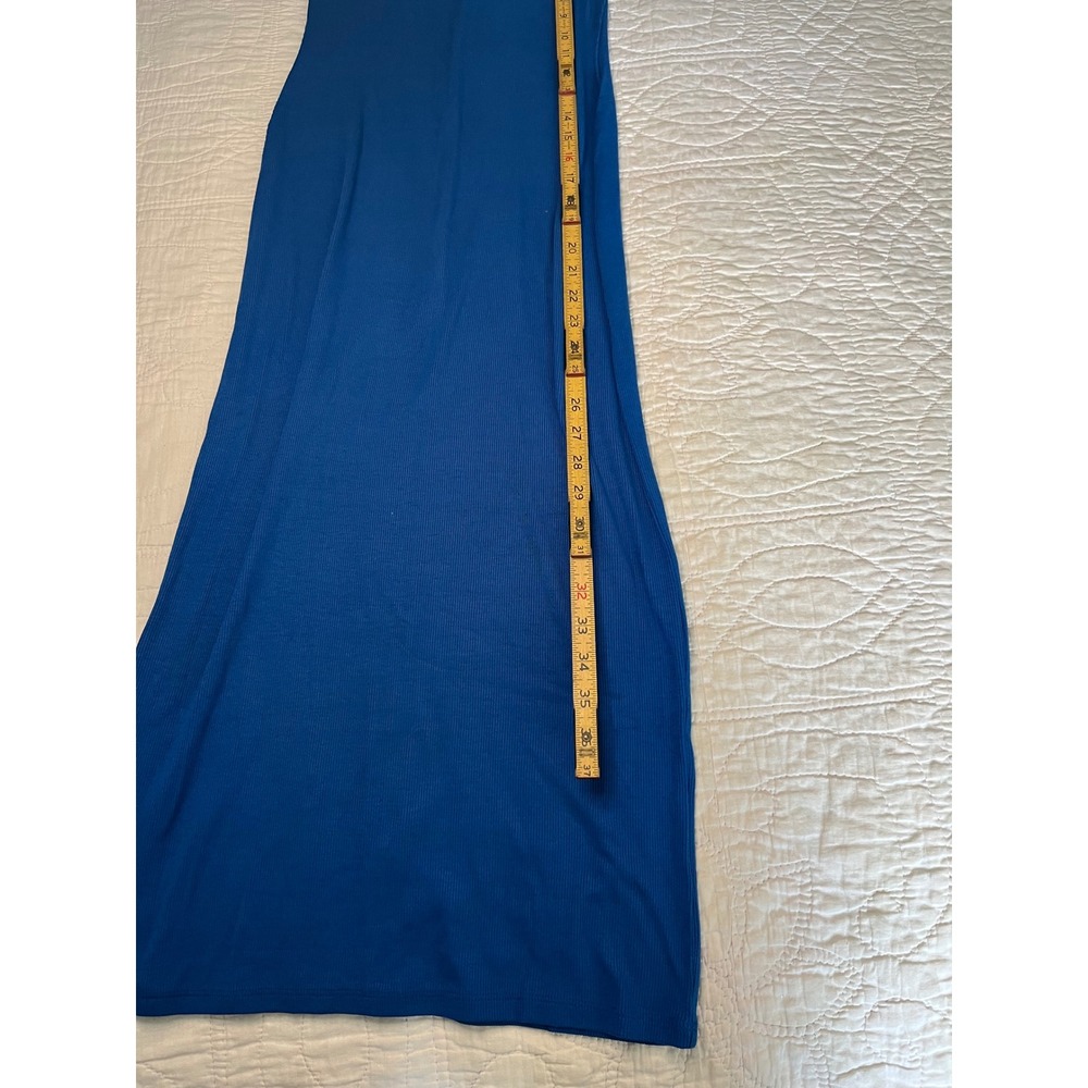 Zenana Womens Blue Ribbed Maxi Dress Size L Adjustable Straps Bodycon Scoop Neck